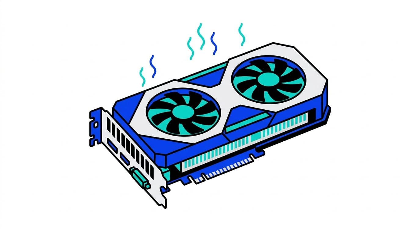 Illustration : une carte graphique générique à deux ventilateurs, avec des ondes de chaleur