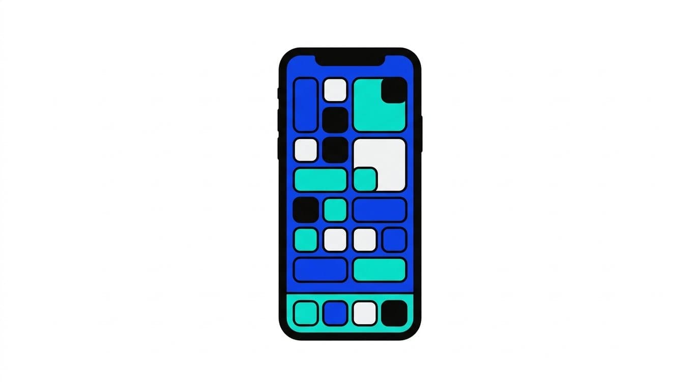 Illustration : un smartphone générique dont l'écran est rempli de tuiles d'applications