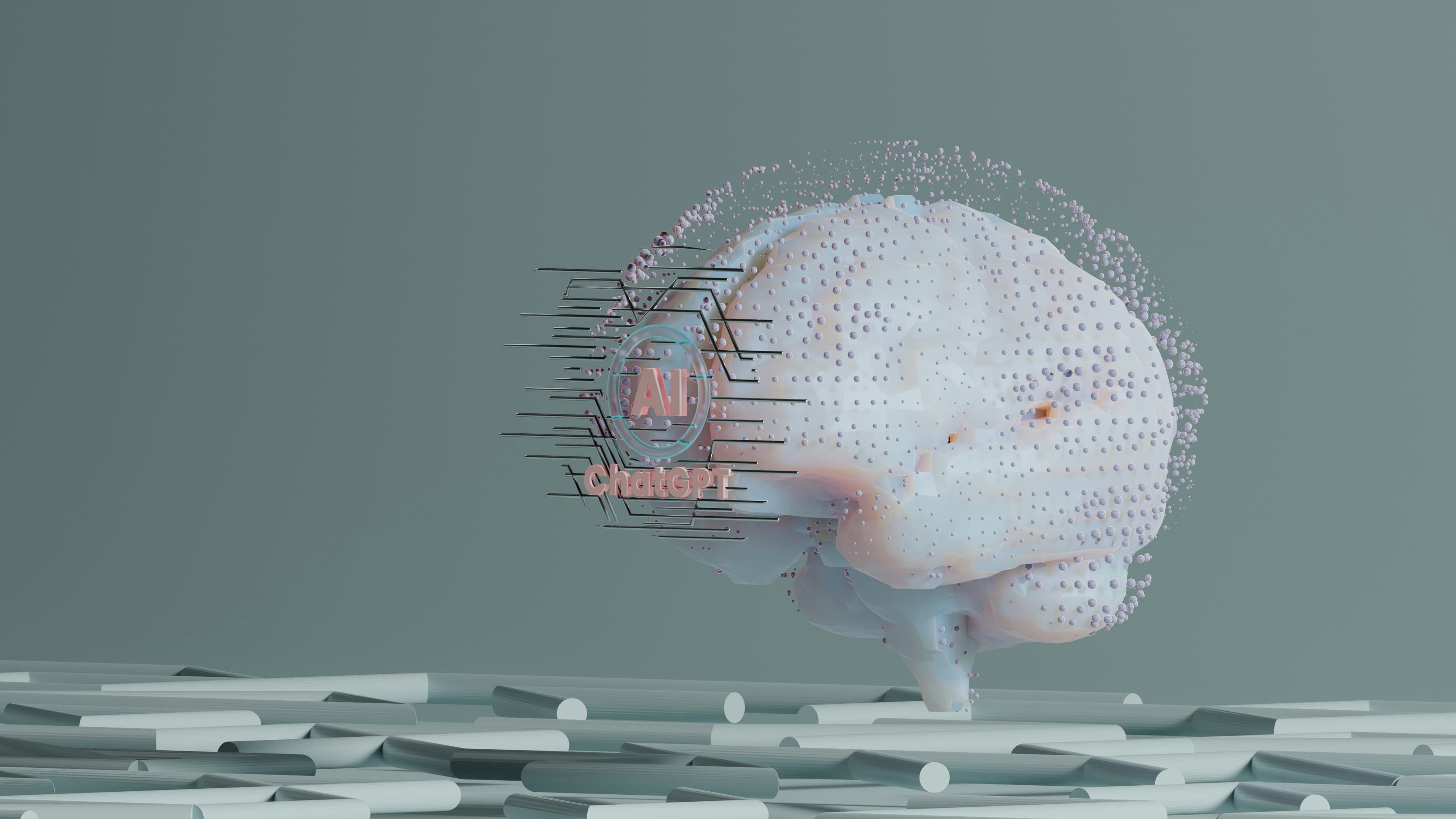 Visualisation numérique d'un cerveau humain en lumière bleue et violette