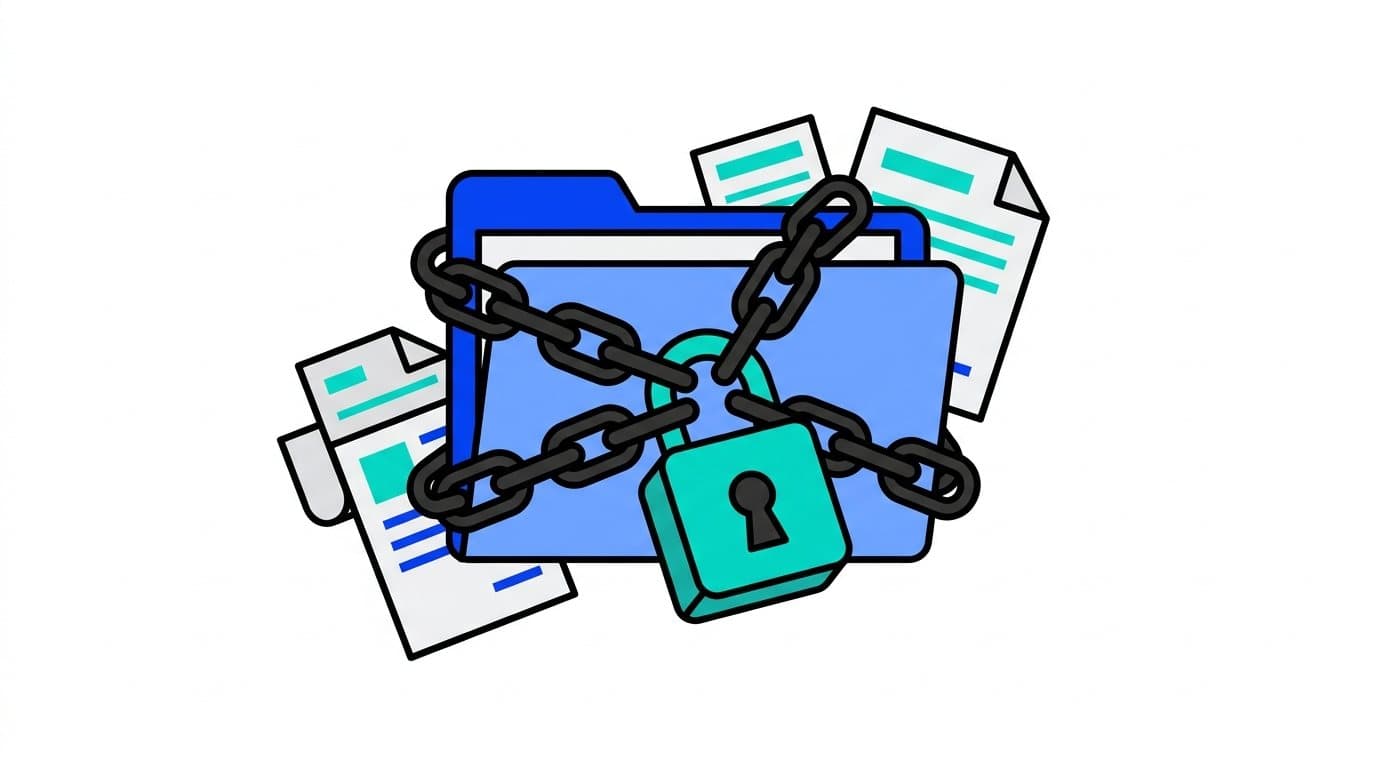 Illustration : un dossier de documents entouré d'une chaîne et fermé par un cadenas