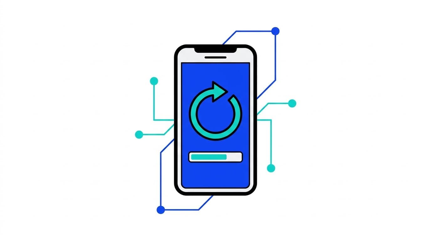 Illustration : un smartphone générique affichant une flèche circulaire et une barre de progression