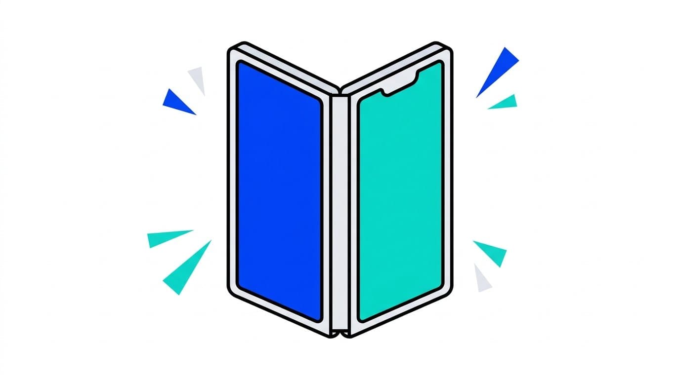 Illustration : un smartphone pliable générique à moitié ouvert comme un livre