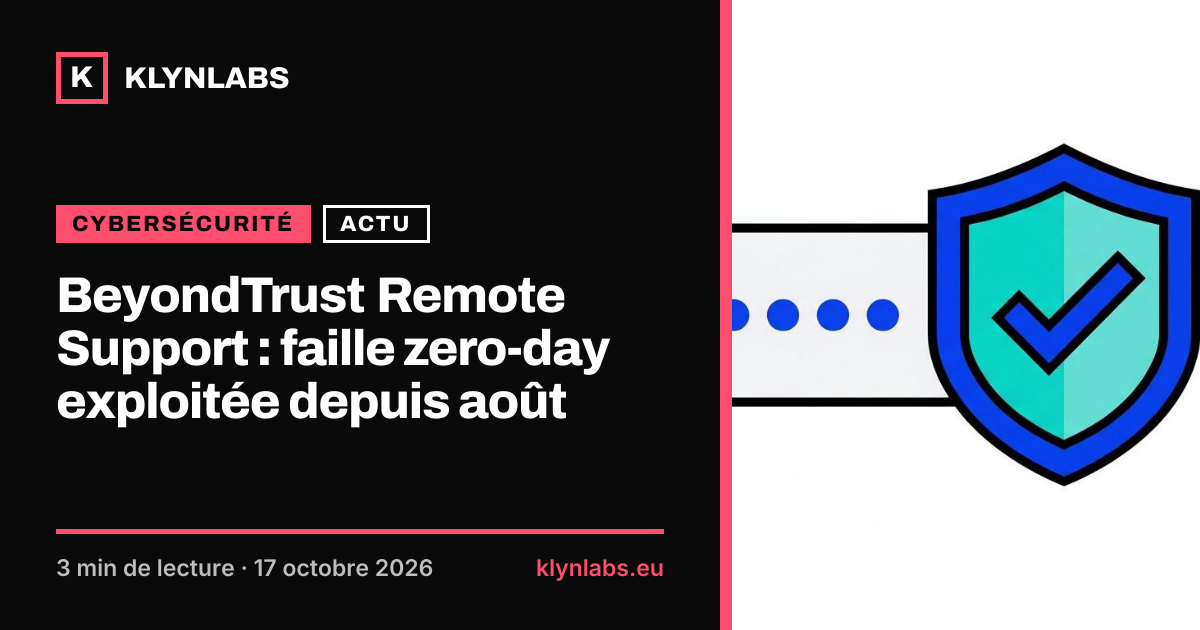 Aperçu de la carte de partage : BeyondTrust Remote Support : faille zero-day exploitée depuis août