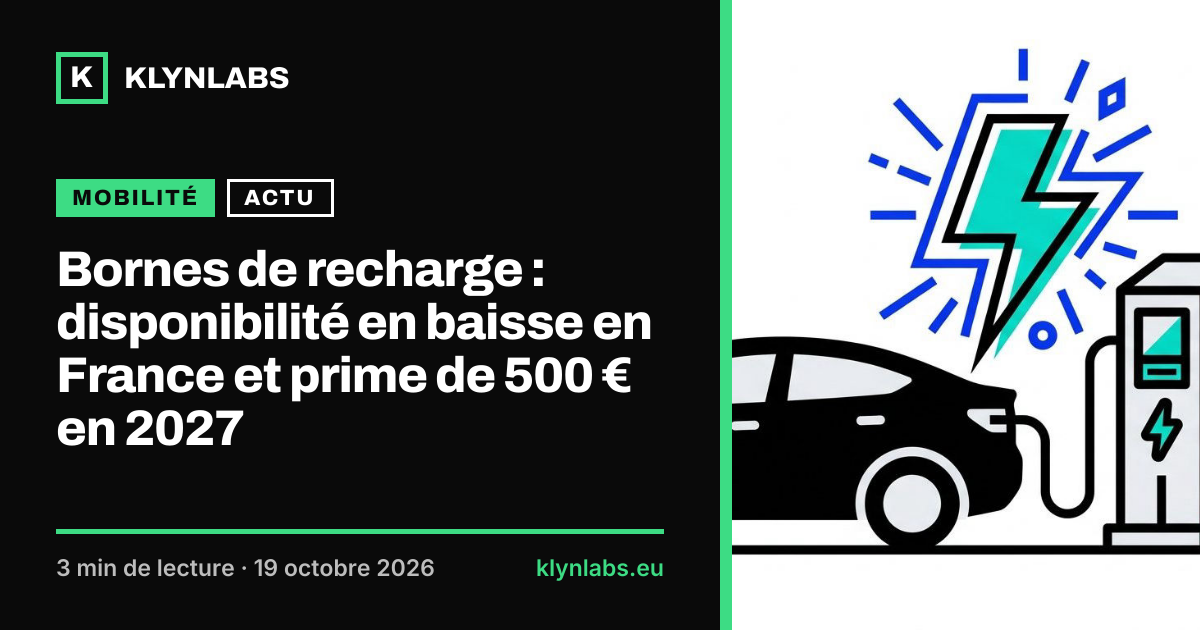 Aperçu de la carte de partage : Bornes de recharge : disponibilité en baisse en France et prime de 500 € en 2027
