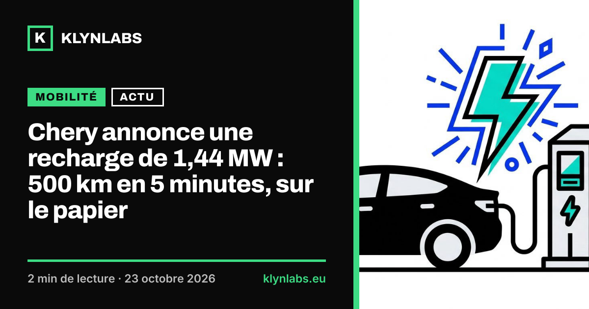 Aperçu de la carte de partage : Chery annonce une recharge de 1,44 MW : 500 km en 5 minutes, sur le papier