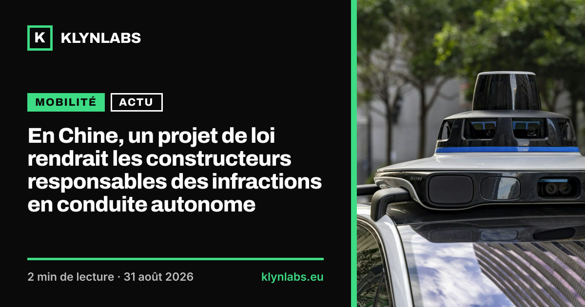Aperçu de la carte de partage : En Chine, un projet de loi rendrait les constructeurs responsables des infractions en conduite autonome