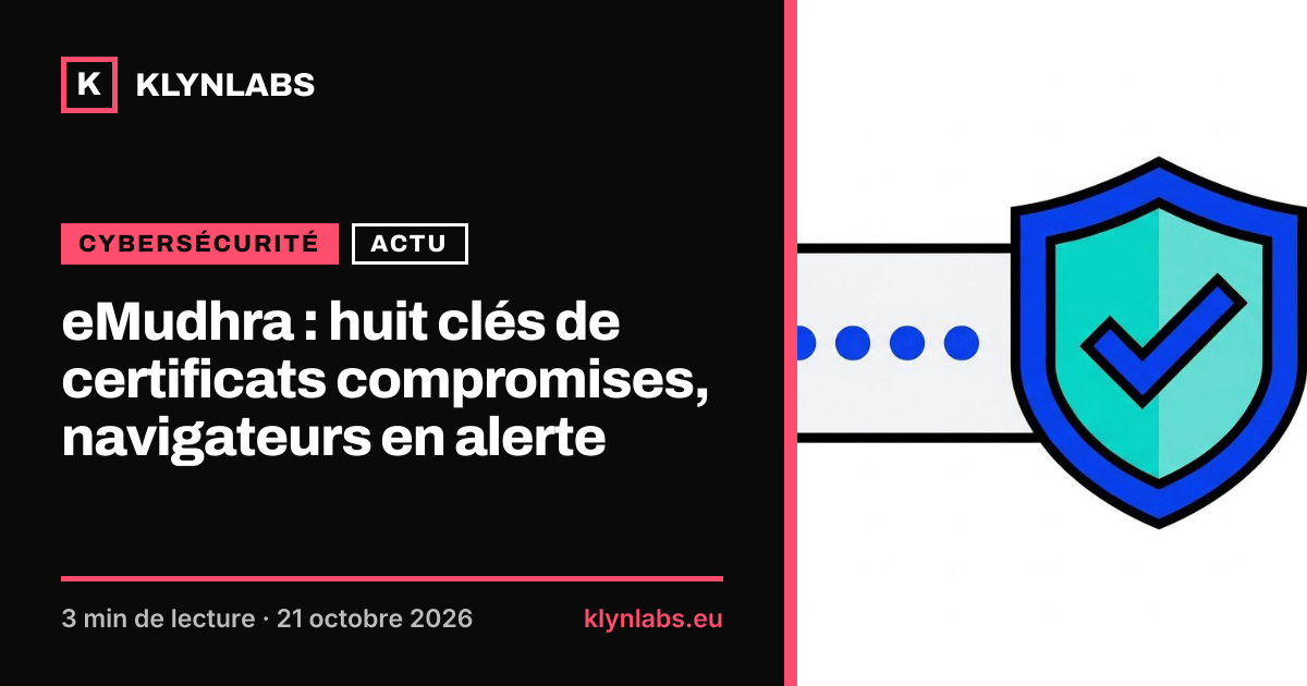 Aperçu de la carte de partage : eMudhra : huit clés de certificats compromises, navigateurs en alerte