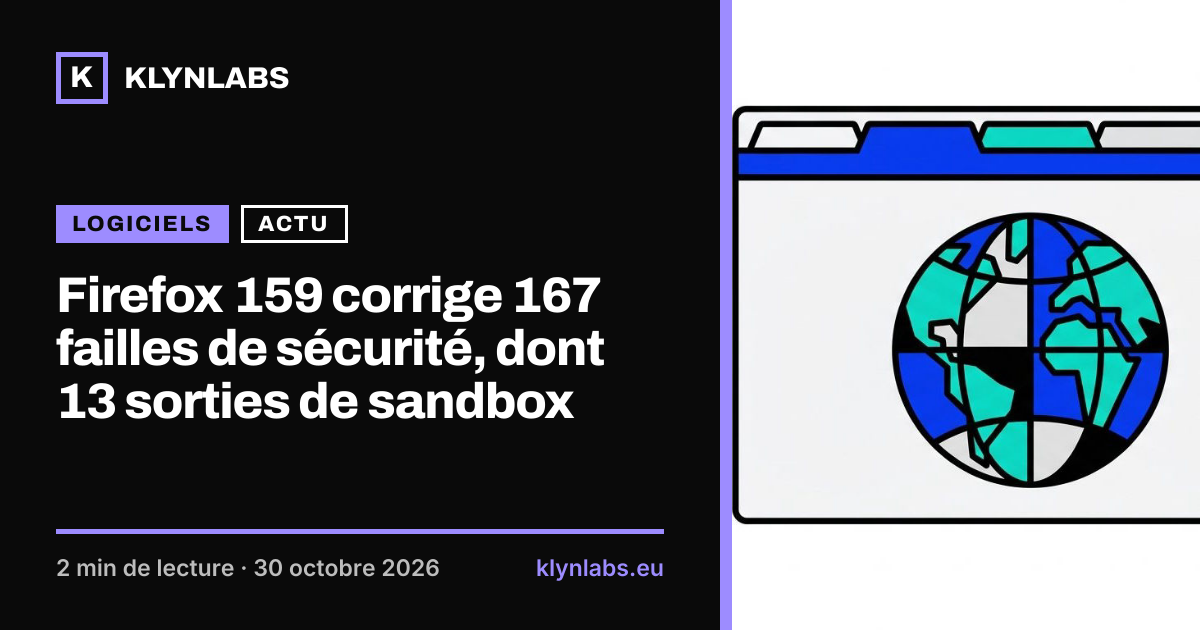 Aperçu de la carte de partage : Firefox 159 corrige 167 failles de sécurité, dont 13 sorties de sandbox