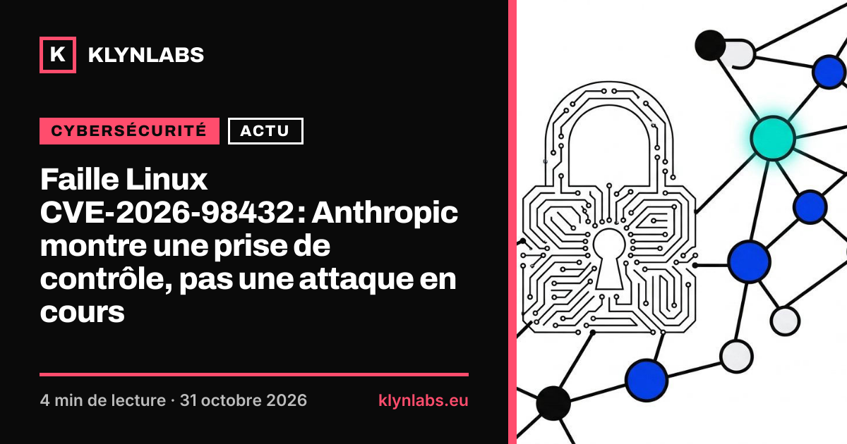 Aperçu de la carte de partage : Faille Linux CVE-2026-98432 : Anthropic montre une prise de contrôle, pas une attaque en cours