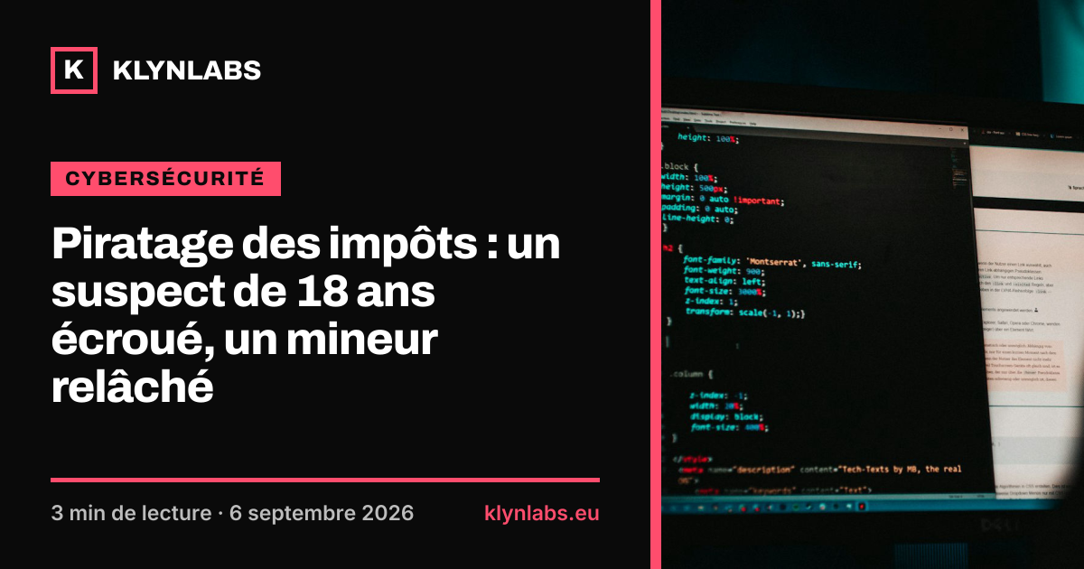 Aperçu de la carte de partage : Piratage des impôts : un suspect de 18 ans écroué, un mineur relâché