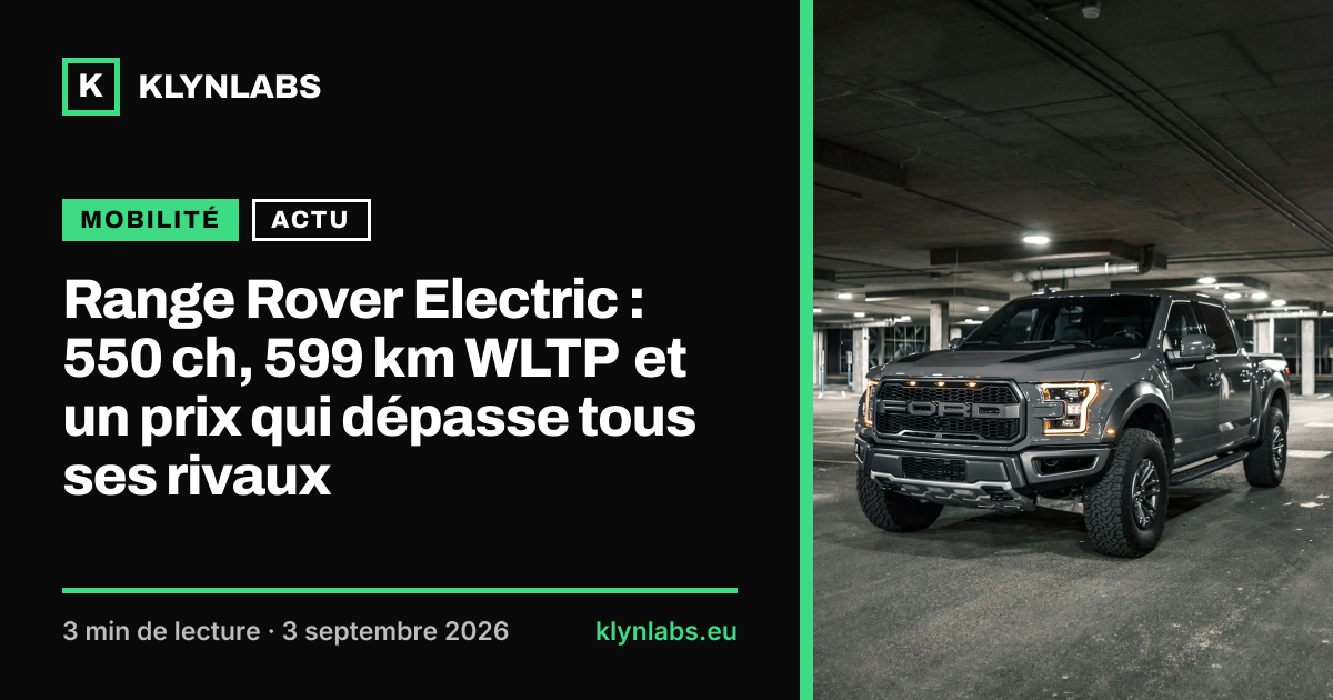 Aperçu de la carte de partage : Range Rover Electric : 550 ch, 599 km WLTP et un prix qui dépasse tous ses rivaux