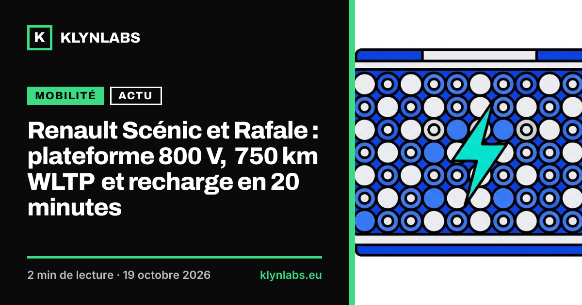 Aperçu de la carte de partage : Renault Scénic et Rafale : plateforme 800 V, 750 km WLTP et recharge en 20 minutes