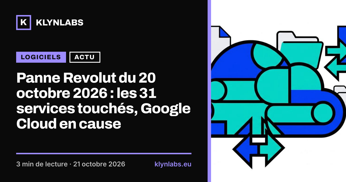 Aperçu de la carte de partage : Panne Revolut du 20 octobre 2026 : les 31 services touchés, Google Cloud en cause