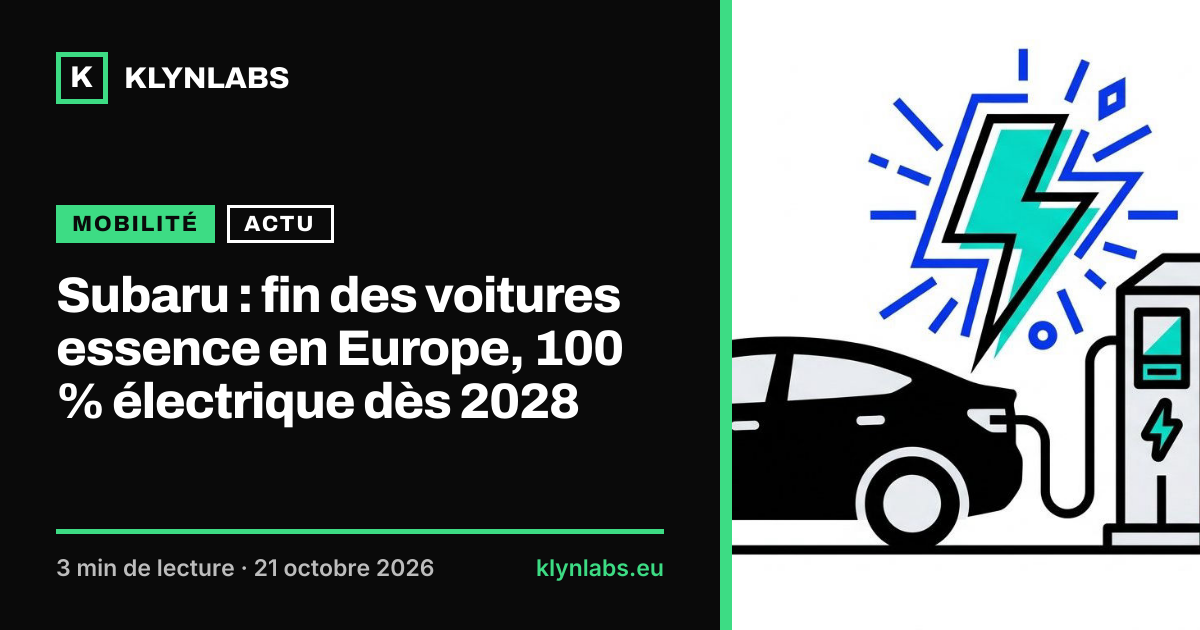 Aperçu de la carte de partage : Subaru : fin des voitures essence en Europe, 100 % électrique dès 2028