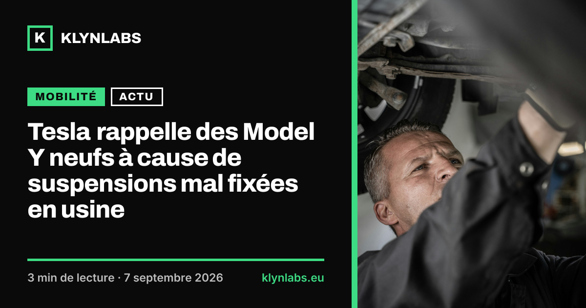 Aperçu de la carte de partage : Tesla rappelle des Model Y neufs à cause de suspensions mal fixées en usine