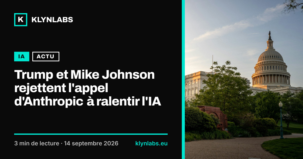 Aperçu de la carte de partage : Trump et Mike Johnson rejettent l'appel d'Anthropic à ralentir l'IA