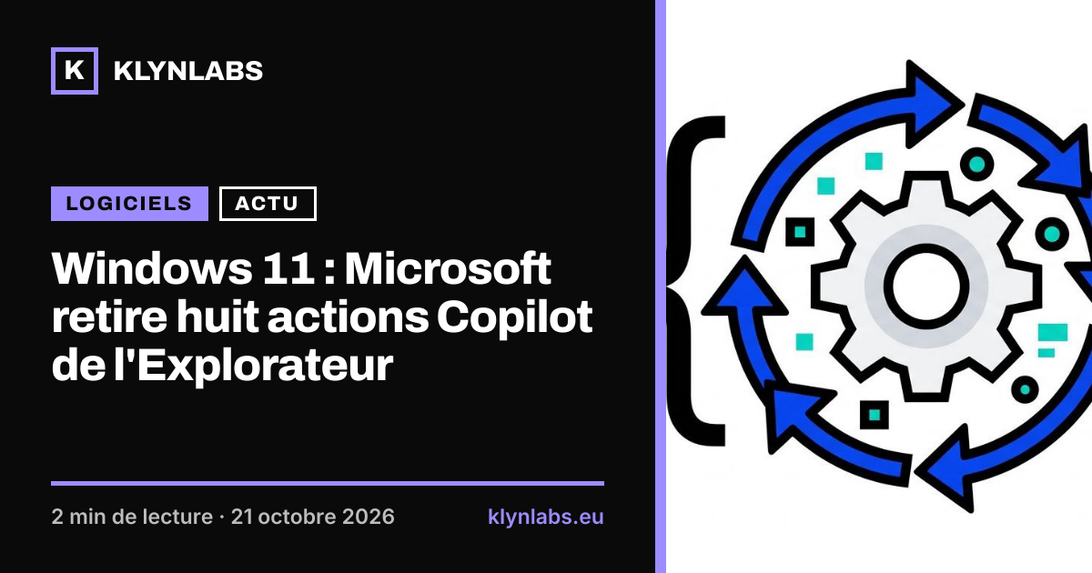Aperçu de la carte de partage : Windows 11 : Microsoft retire huit actions Copilot de l'Explorateur
