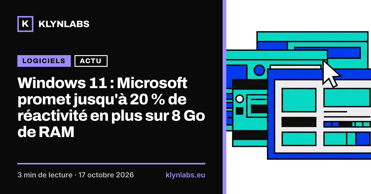 Aperçu de la carte de partage : Windows 11 : Microsoft promet jusqu'à 20 % de réactivité en plus sur 8 Go de RAM