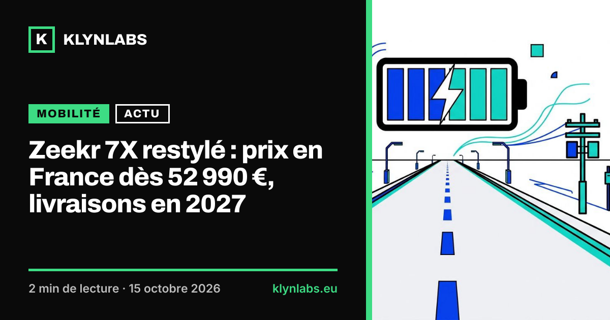 Aperçu de la carte de partage : Zeekr 7X restylé : prix en France dès 52 990 €, livraisons en 2027